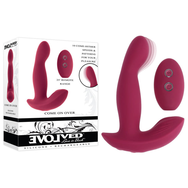 Evolved COME ON OVER - Burgundy Red 15.9 cm USB Rechargeable Vibrator with Wireless Remote