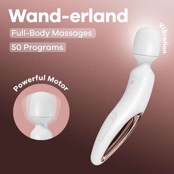 Satisfyer Wand-erland - White - White/Rose Gold USB Rechargeable Massage Wand