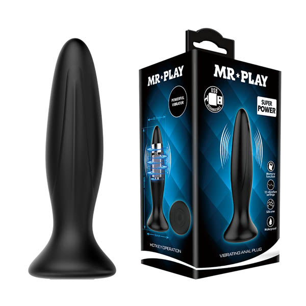MR PLAY Vibrating Anal Plug - Black 12.8 cm USB Rechargeable Vibrating Butt Plug