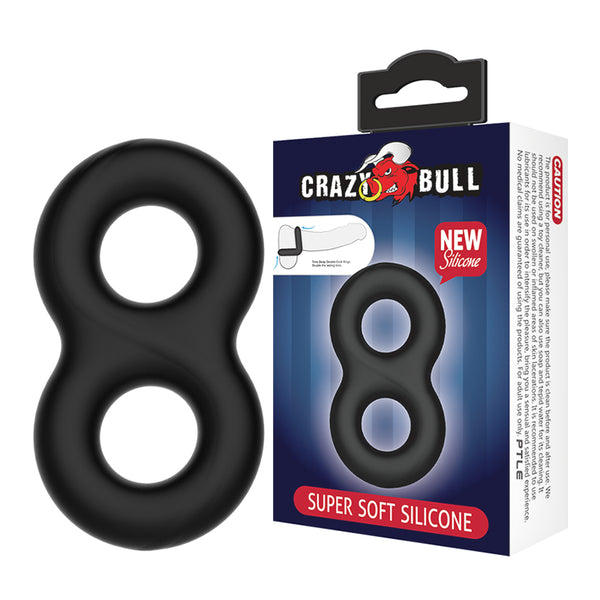 CRAZY BULL Double Donut Cock & Ball Ring - Black Cock & Ball Ring