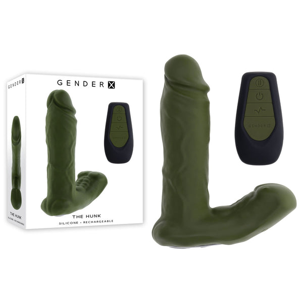 Gender X THE HUNK - Green 15.2 cm USB Rechargeable Thrusting Vibrator with Remote