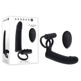 Gender X FULL SWING - Black USB Rechargeable Vibrating Cock Ring with Double Penetrator Dildo