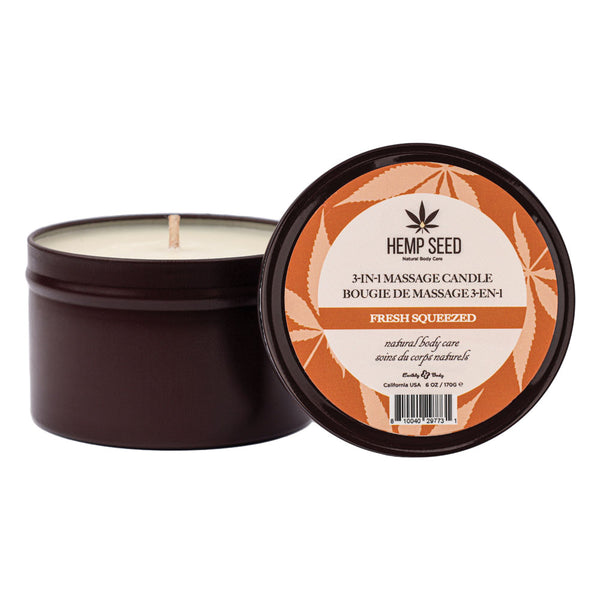 Hemp Seed 3-In-1 Massage Candle - Fresh Squeezed (Bitter Orange, Juicy Peach, Musk) Scented - 170 g