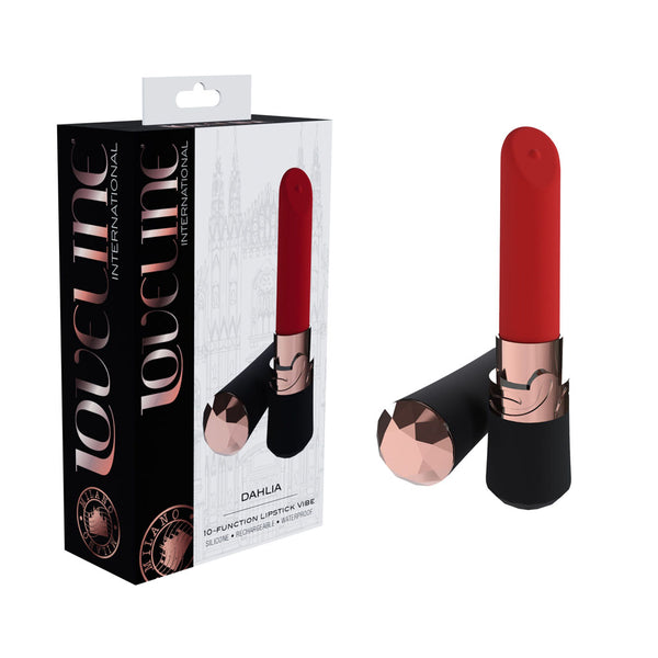 LOVELINE Dahlia - Black - Black/Red 12.5 cm USB Rechargeable Lipstick Vibrator