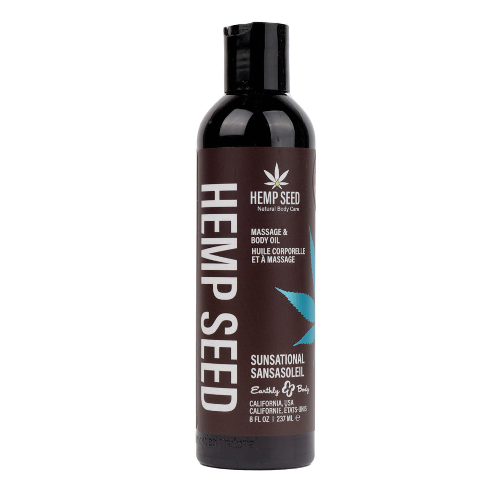 Hemp Seed Massage & Body Oil - Sunsational (Italian Bergamot, Juniper Berries & White Wood) Scented - 237 ml Bottle