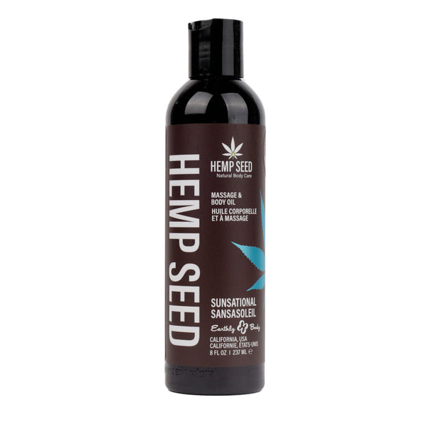 Hemp Seed Massage & Body Oil - Sunsational (Italian Bergamot, Juniper Berries & White Wood) Scented - 237 ml Bottle