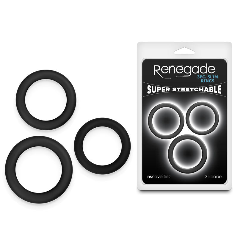 Renegade 3pc Slim Rings - Black - Black Cock Rings - Set of 3 Sizes