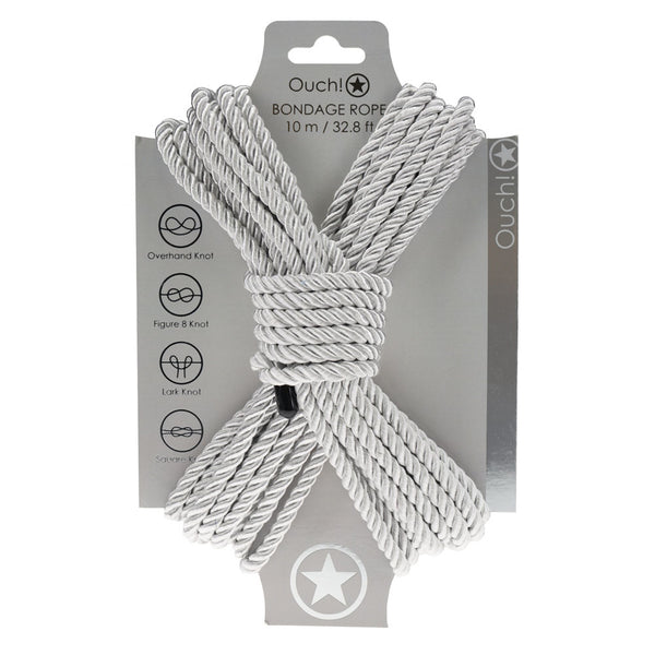 OUCH! Bondage Rope - 10 M - Silver - Silver Nylon Bondage Rope - 10 metre Length