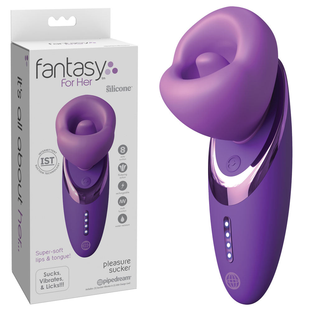 Fantasy For Her Pleasure Sucker - Purple USB Rechargeable Sucking, Licking & Vibrating Stimulator