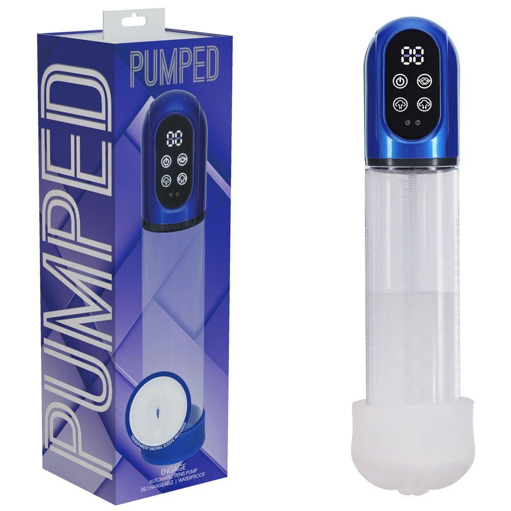 PUMPED Engage Automatic Penis Pump - Blue - Metallic Blue USB Rechargeable Auto Penis Pump