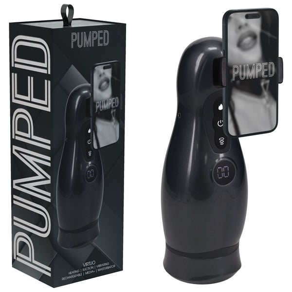 PUMPED Virtuo - Gunmetal - Gunmetal Grey/Clear USB Rechargeable Sucking And Vibrating Auto Masturbator
