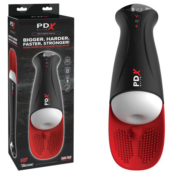 PDX Elite Fap-O-Matic Pro XL - White/Red - White USB Rechargeable Auto Stroker