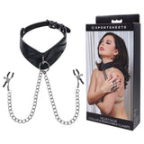 SPORTSHEETS Velvet Noir Collar & Removable Clamps - Black Neck & Nipple Restraints