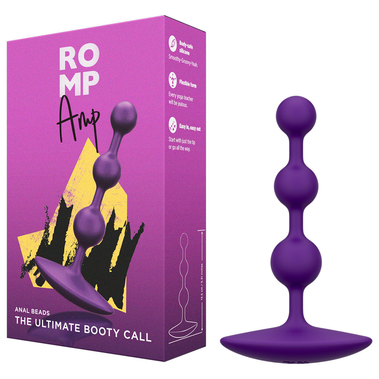ROMP Amp Anal Beads - Adult Toys for Men Women Couples - 5 Inch Silicone Anal Sex Toy